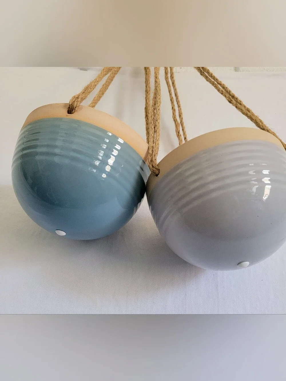 Handmade Ceramic Hanging Planter - Blue and Gray
